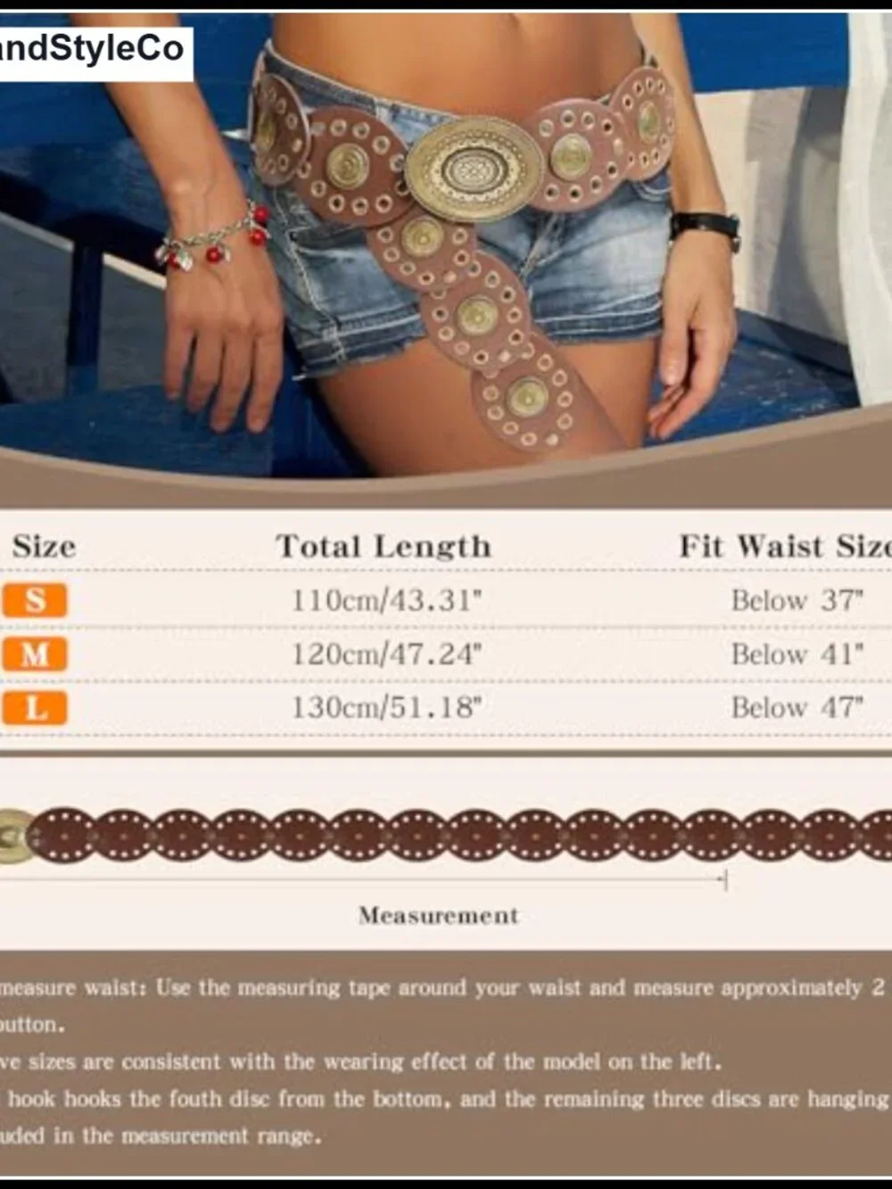 Women's Western Concho Chain Belt with Lobster Claw Clasp